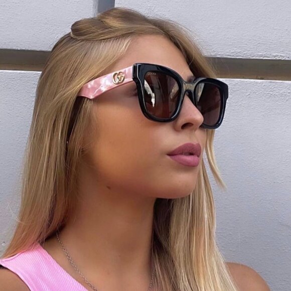Gucci GG0998S 005 Sunglasses Black/Pink Square Frame, Brown Lenses main image 10